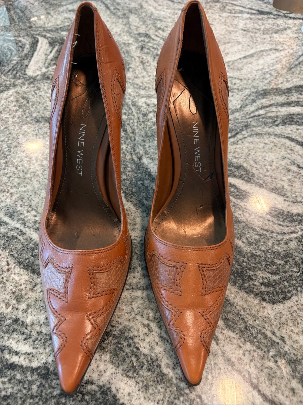 Nine West Brown Pointed Toe Leather Heels